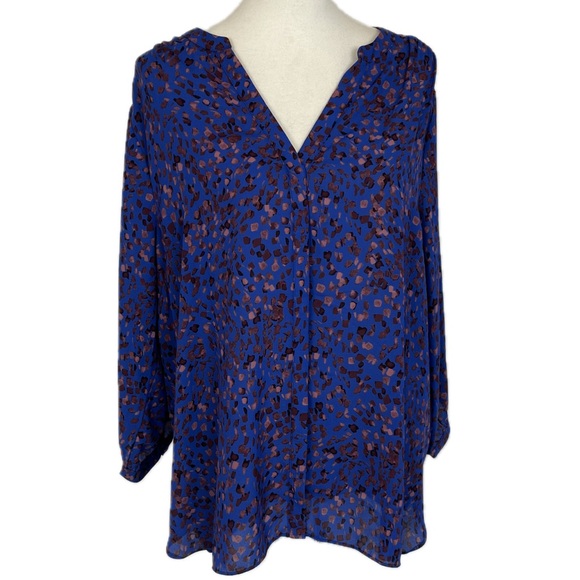 NYDJ Three Quarter Sleeve Abstract Printed Pintucked Back Blouse Sz 1X Career - Picture 1 of 14